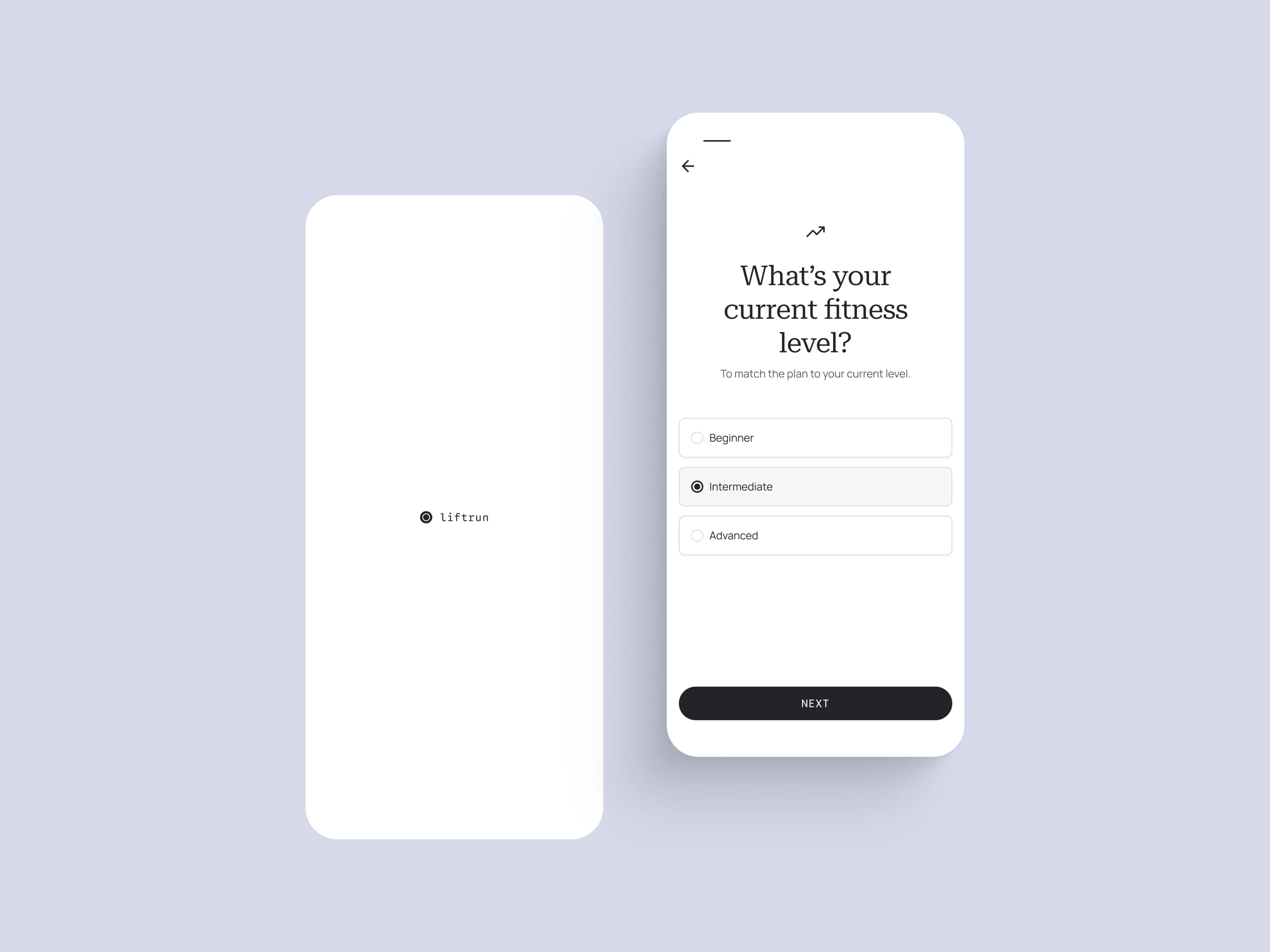 Liftrun onboarding asking about the user's fitness level