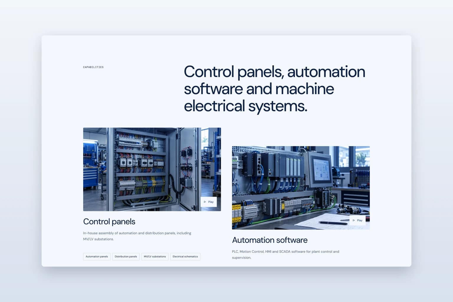 DMZ Technology capabilities grid of control panels and automation software