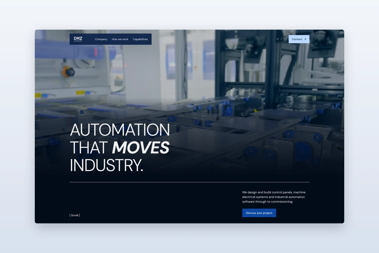 DMZ Technology homepage hero on a cool grey-blue background